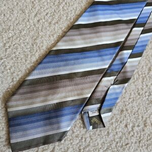 🌈Pronto Uomo Men’s Tie Made in Italy Striped Blue & Brown Silk
